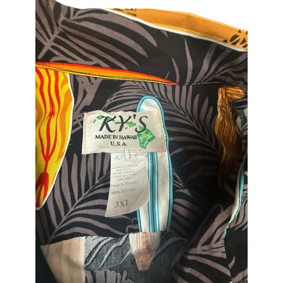 VTG KY'S Hawaiian Shirt Mens 3XL Black Surfboard Print Cotton Made in Hawaii - Picture 4 of 6